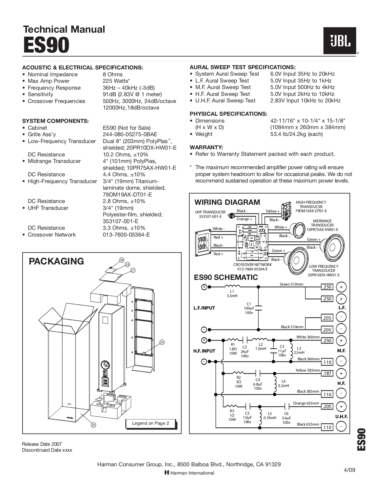 Download free pdf for JBL ES90 Speaker manual